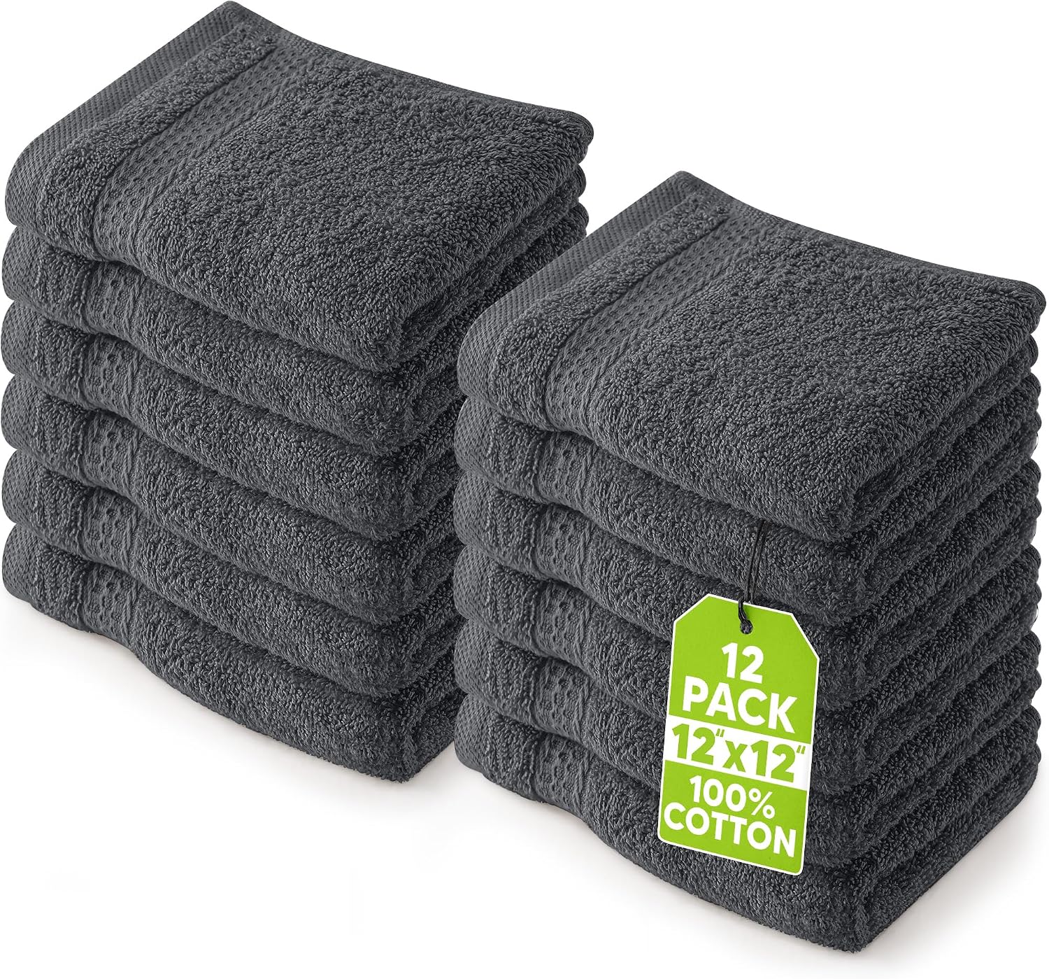 Premium Cotton Wash Cloths, 12 Pack