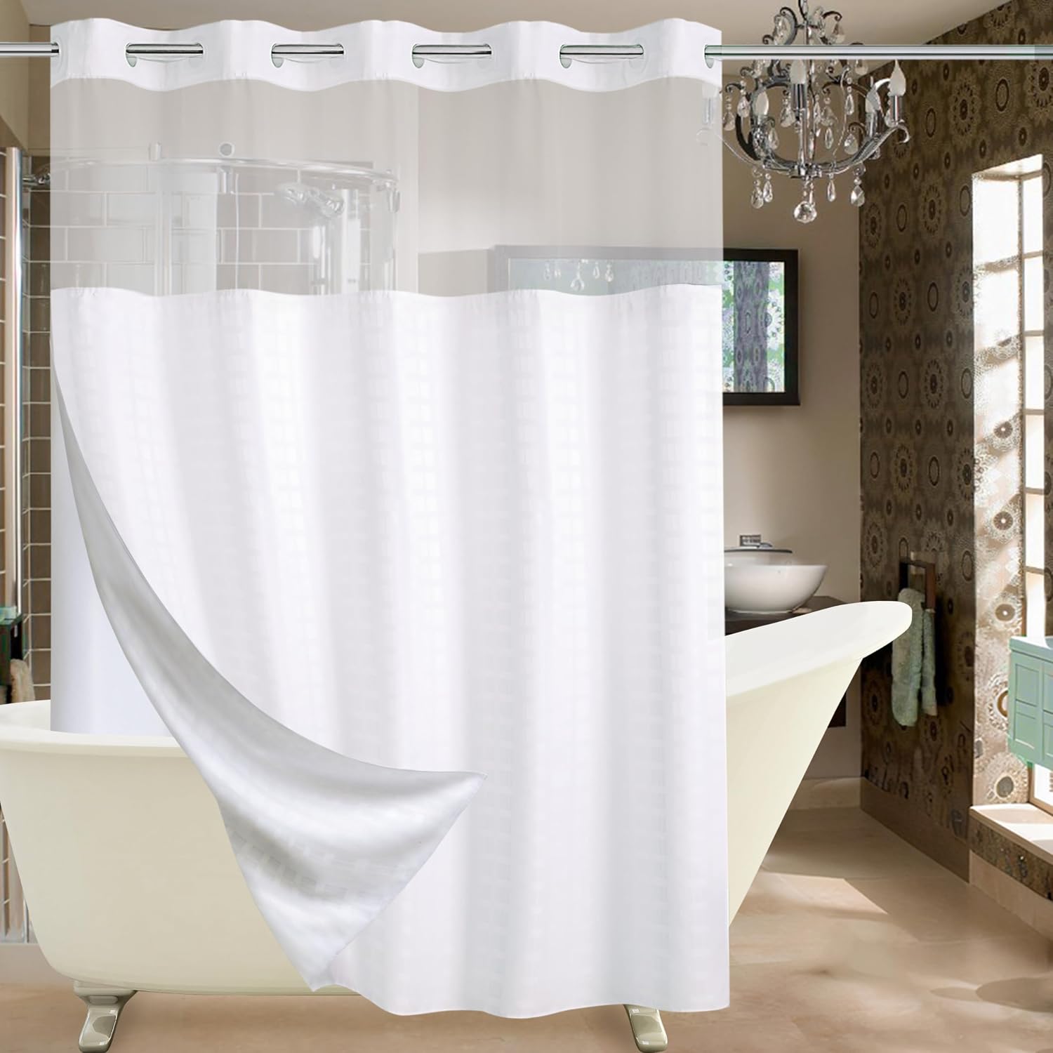 Hotel Style Fabric Shower Curtain with Liner