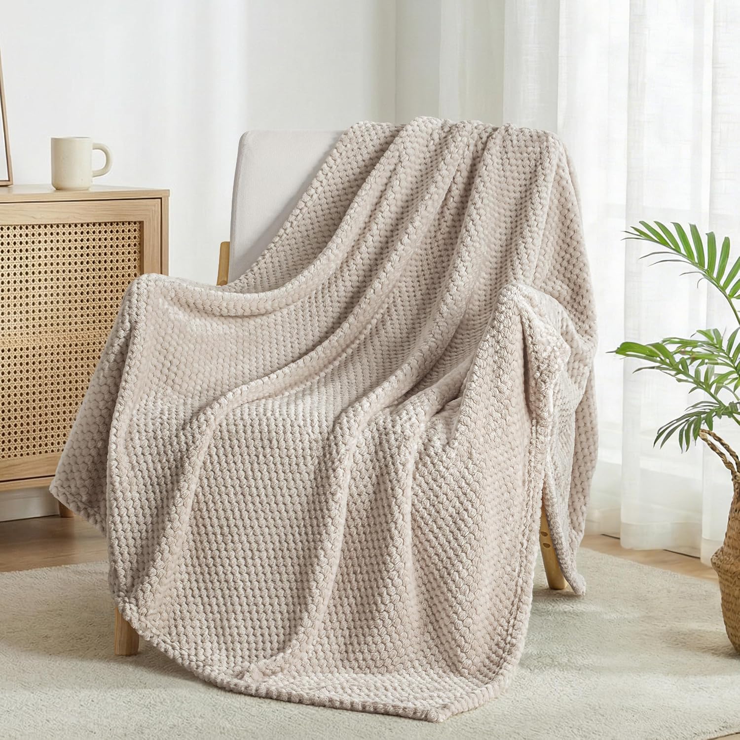 Large Waffle Fleece Throw Blanket