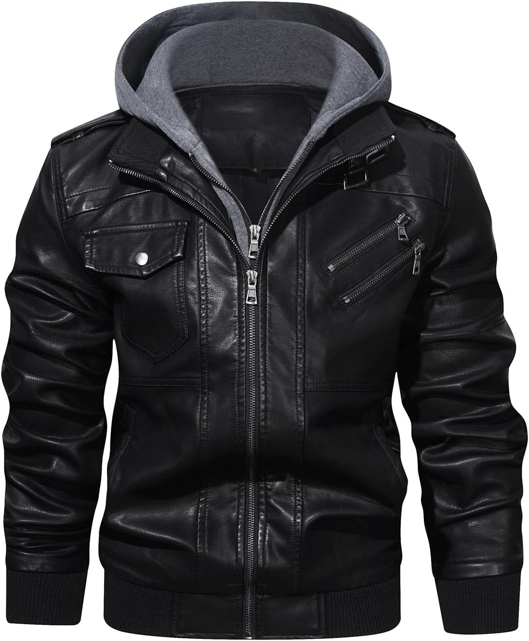 Men's Faux Leather Bomber Jacket