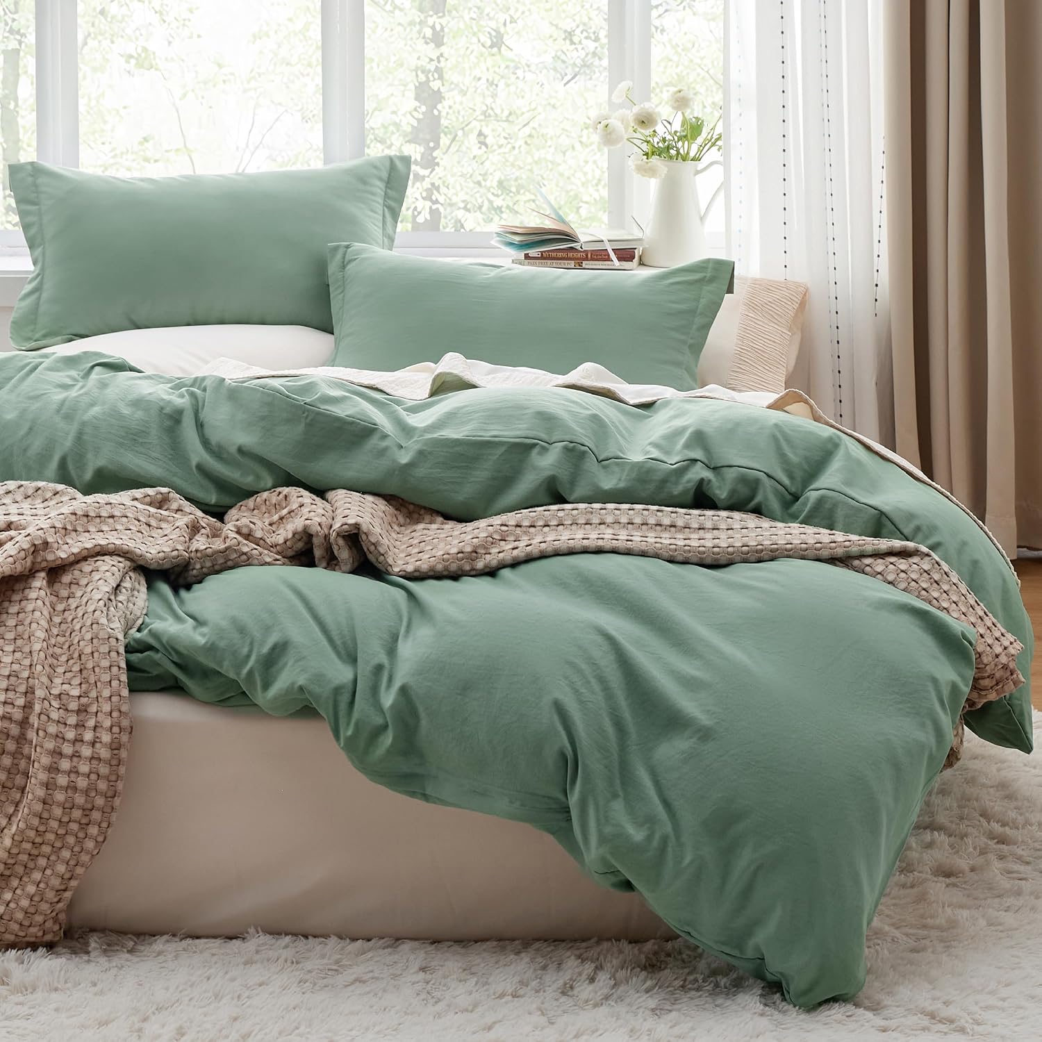 Sage Green Queen Duvet Cover Set