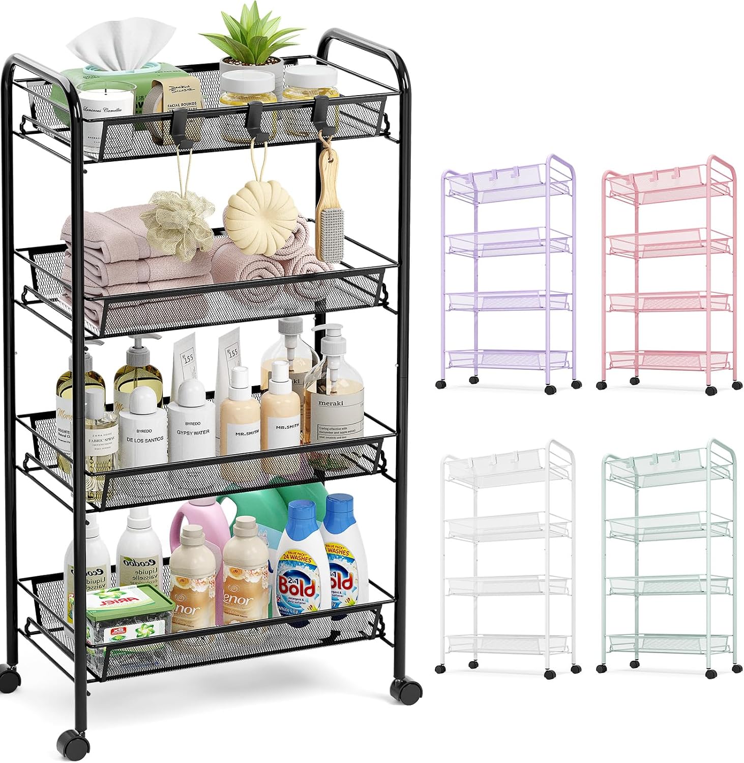 4-Tier Metal Rolling Utility Cart