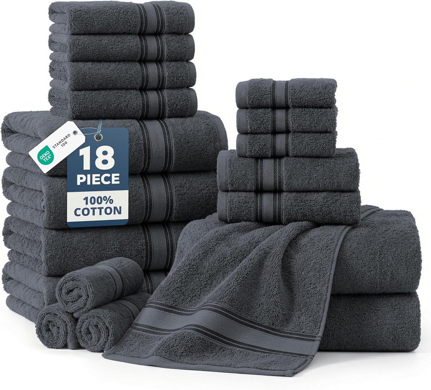 18-Piece 100% Cotton Towel Set