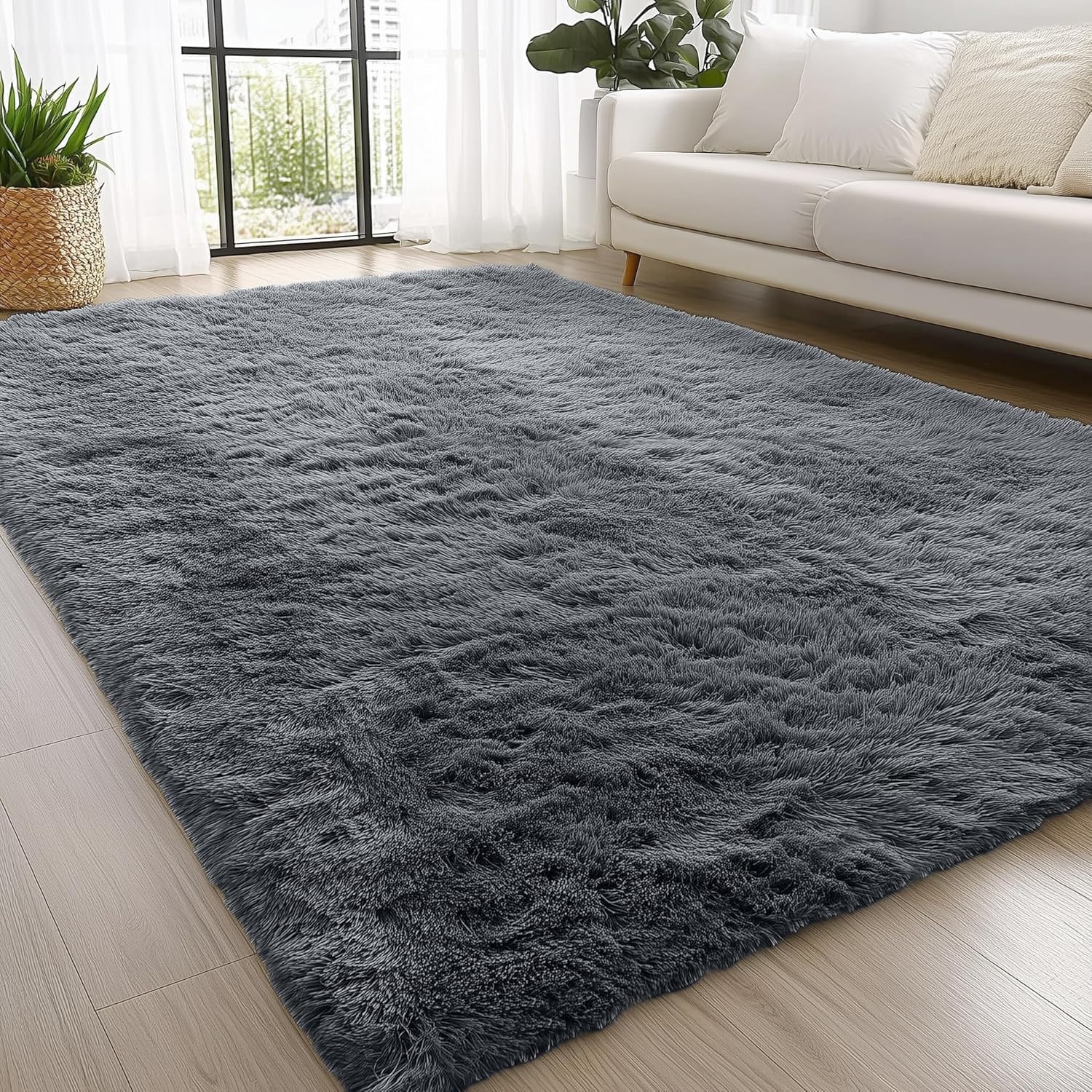 Fluffy Washable Area Rug, 4x5.9 Grey