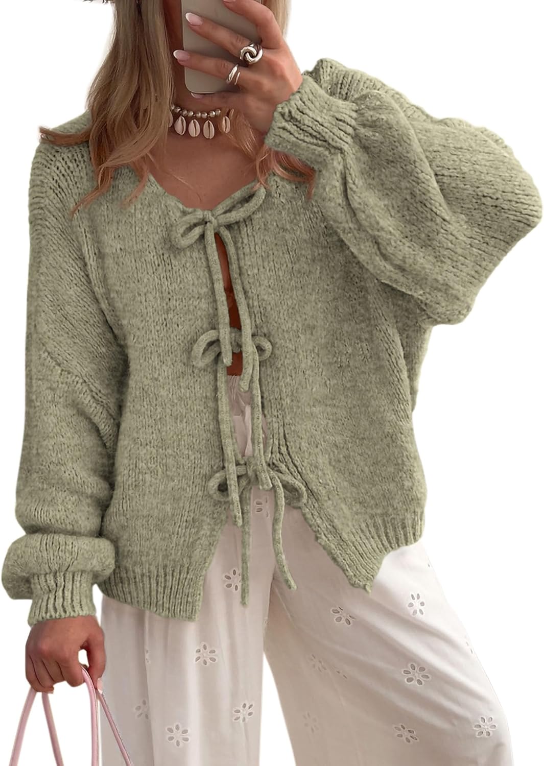Tie Front Bow Cardigan Sweater