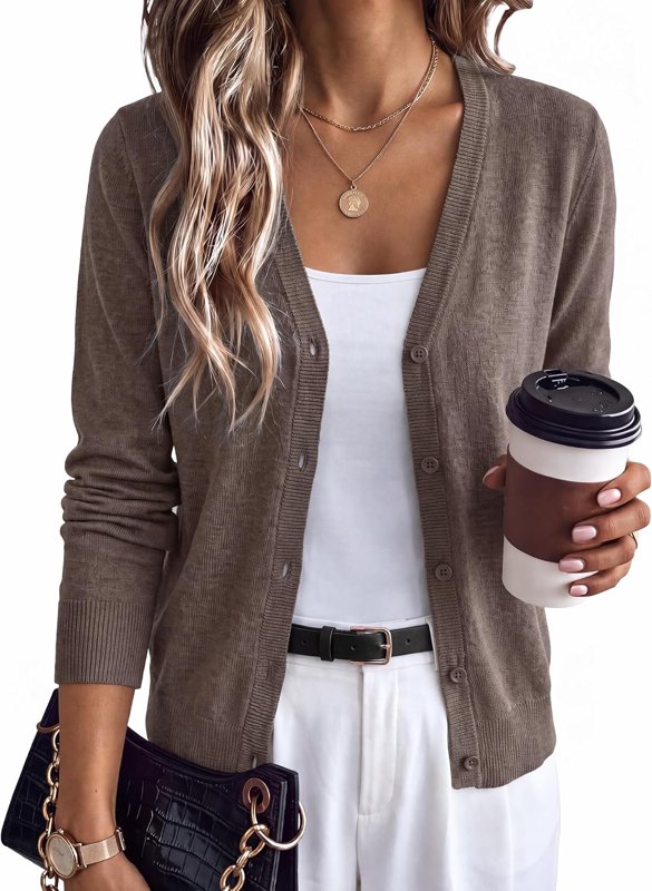 Wool Blend V Neck Cardigan