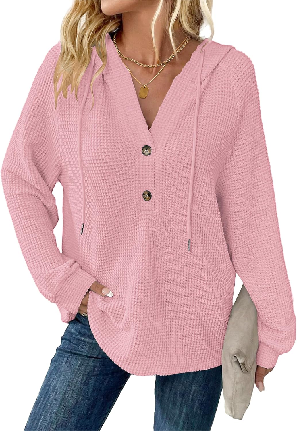 Women's Waffle Knit Button Hoodie