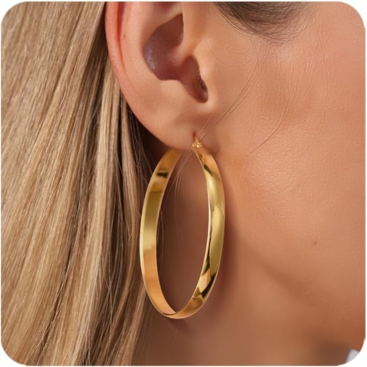 5mm Wide Large Gold Hoop Earrings