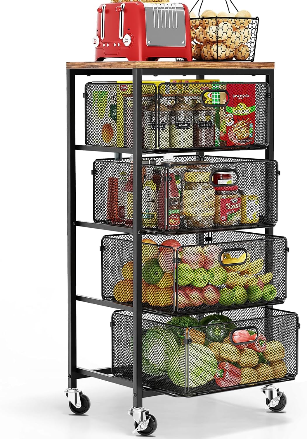 4-Tier Kitchen Cart with Drawers
